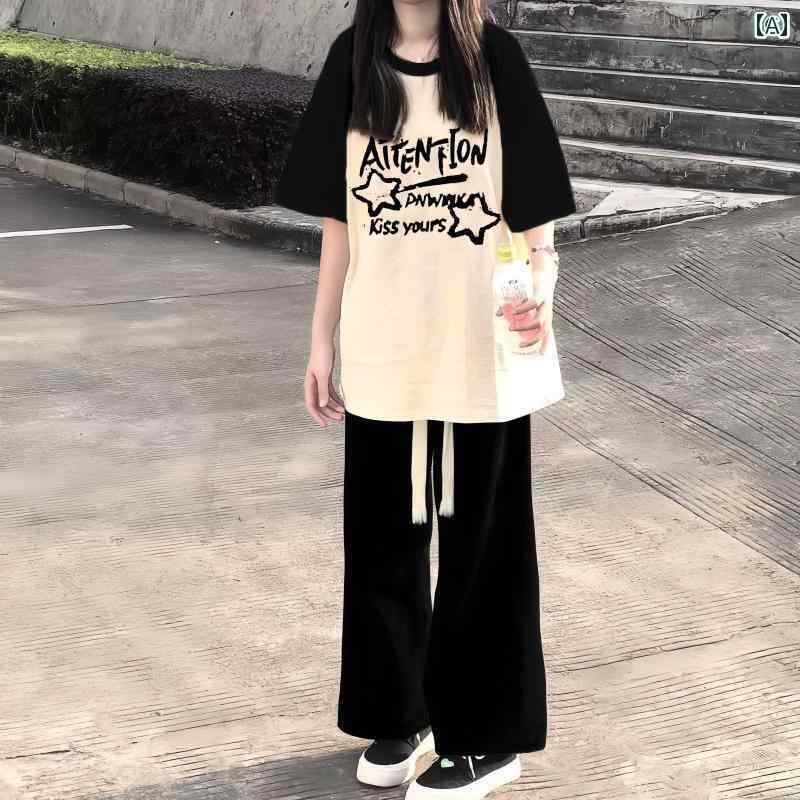 レディース トップス アメリカン ラグラン 半袖 Tシャツ 女の子と 年長児用 2025夏 中学生と 高校生用..