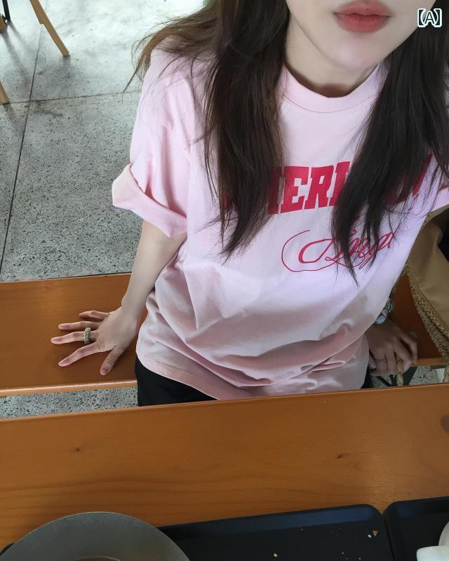 レディース トップス 桜 マドゥ アイスクリーム ピンク ガール プリント レター 半袖 Tシャツ 夏 カレ..