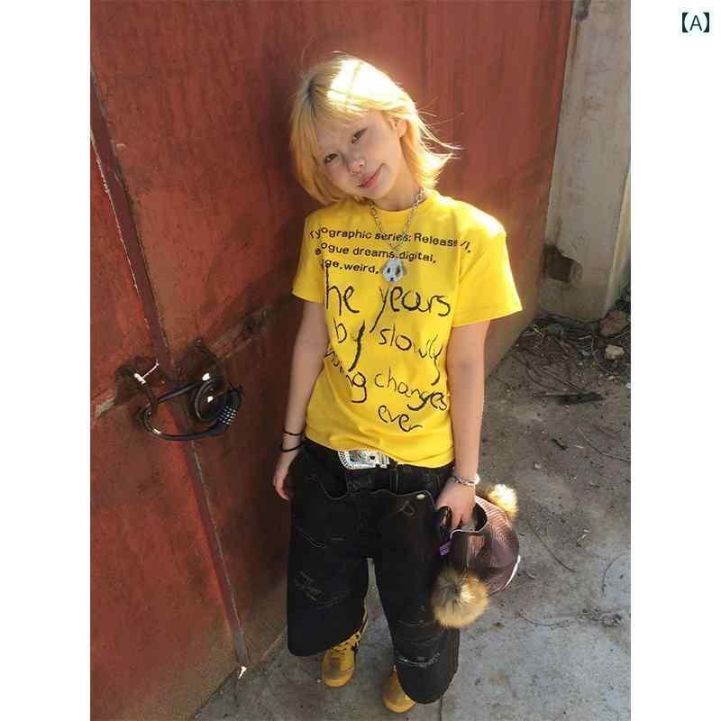 レディース トップス アメリカン レトロ 半袖 Tシャツ レディース 2025夏 レター プリント ゆったりな ..