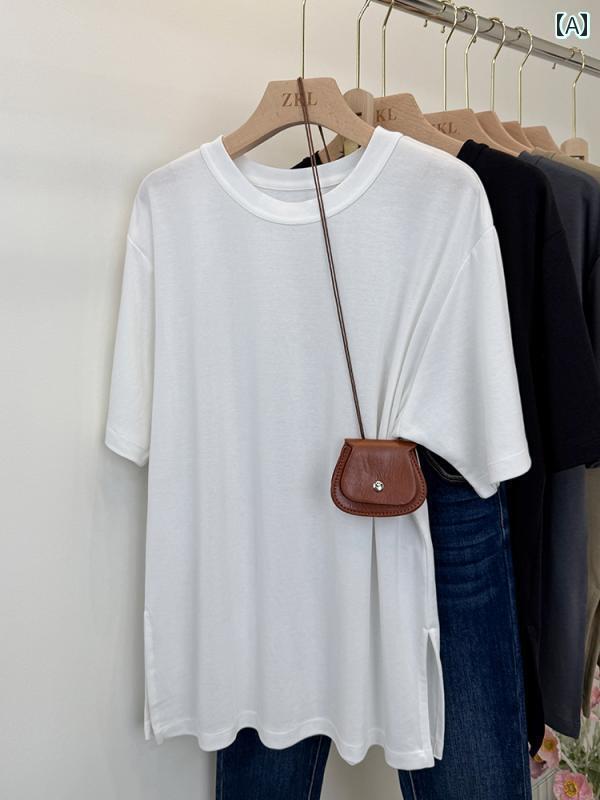 レディース トップス の 商品 大きい シンプル 軽い Tシャツ レディース ラウンドネック 2025 夏 ゆっ..