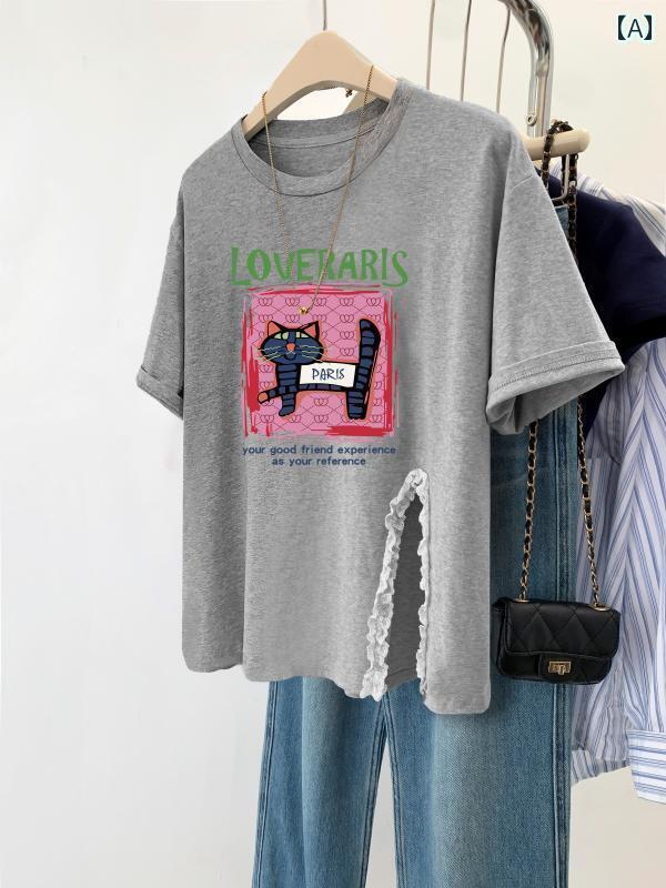 レディース トップス グレーの 高級 半袖 レディース アメリカン シック 大きいサイズ コットン Tシャ..