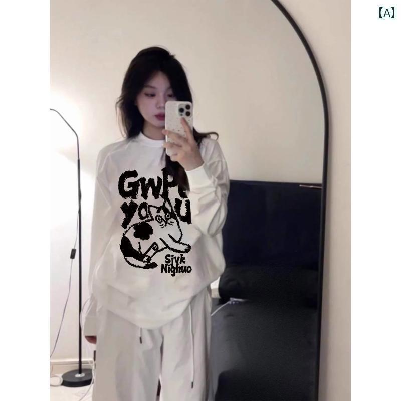 レディース トップス 綿 プリント 長袖 Tシャツ レディース 秋冬 2025 韓国 ゆったり カジュアル ラウ..