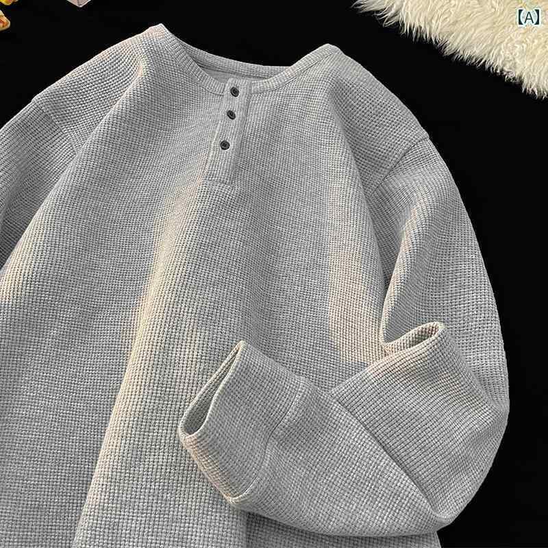 レディース トップス 初秋 女性用 高級 グレー ヘンリー カラー 長袖 Tシャツ ゆったり 万能 ワッフル ..