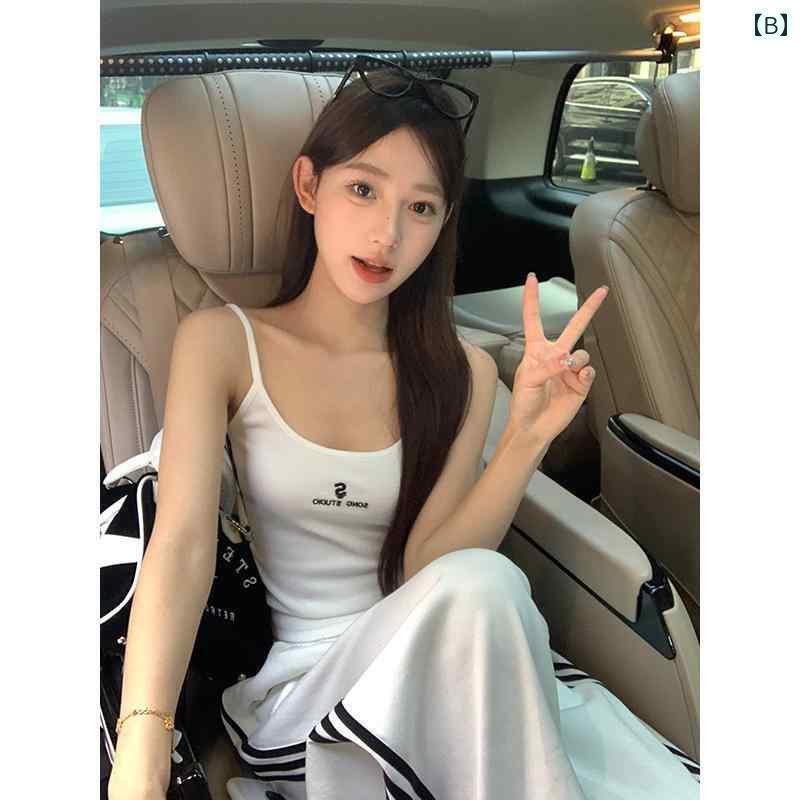 レディース トップス かわいい 宋真 根 赤 文字 刺繍 ニットキャミソール 女性 夏服 2025 スタイル 甘くて クールな ホット ガール トップ 2