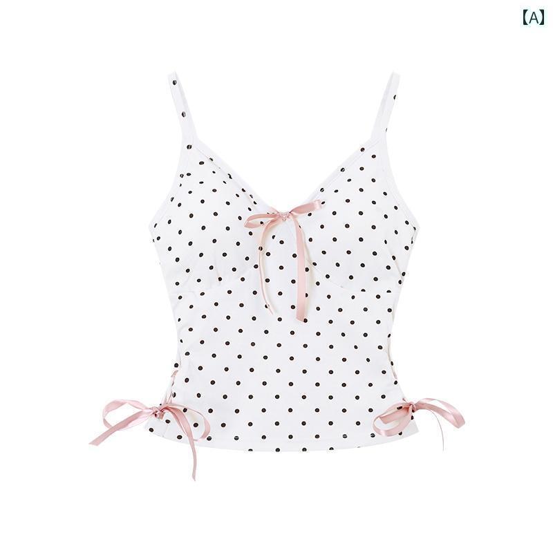 レディース トップス かわいい な スタイル スイート ホット ガール グレー 水玉 キャミソール レディース 夏 ショート スリムフィット アウターウェア インナー ノースリーブ トップ