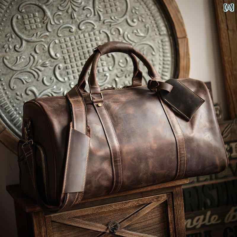 旅行 バック 大きい と アメリカ 牛革 メンズ ポータブル アウトドア キャンプ トラベル バッグ 革大容量 ボーディング 出張短 距離 荷物
