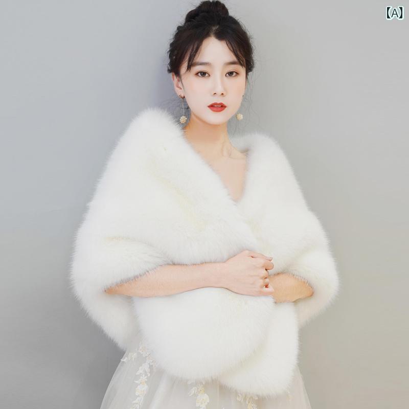 スカーフ オシャレ ウェディングドレス ショール 冬 2024 白い 花嫁の 結婚式 ブライズメイド トースト ドレス チャイナ ファー ケープ 付き