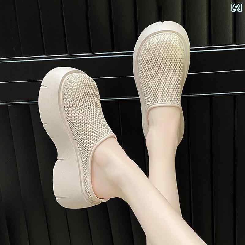 サンダル かわいい 履きやすい 厚底 つま先 閉じ ハーフ スリッパ 女性用 2025夏用 メッシュ 小さめ 身..