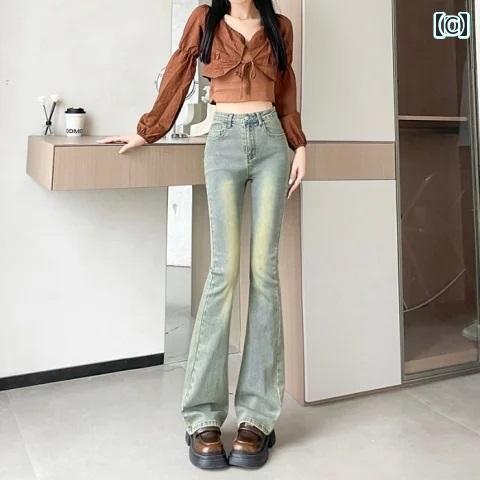 ホープのワイド パンツ オシャレ パンツ ワイド オシャレ アメリカン レトロ フレアジーンズ レディース 2025 春秋 伸縮性 スリミング小 ベルボトム パンツ｜アングル3