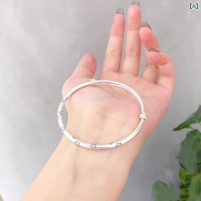 ブレスレット バングル オシャレ チャイナ風 スター リング シルバー S 9999 砂の 古風 梅の花の プッ..