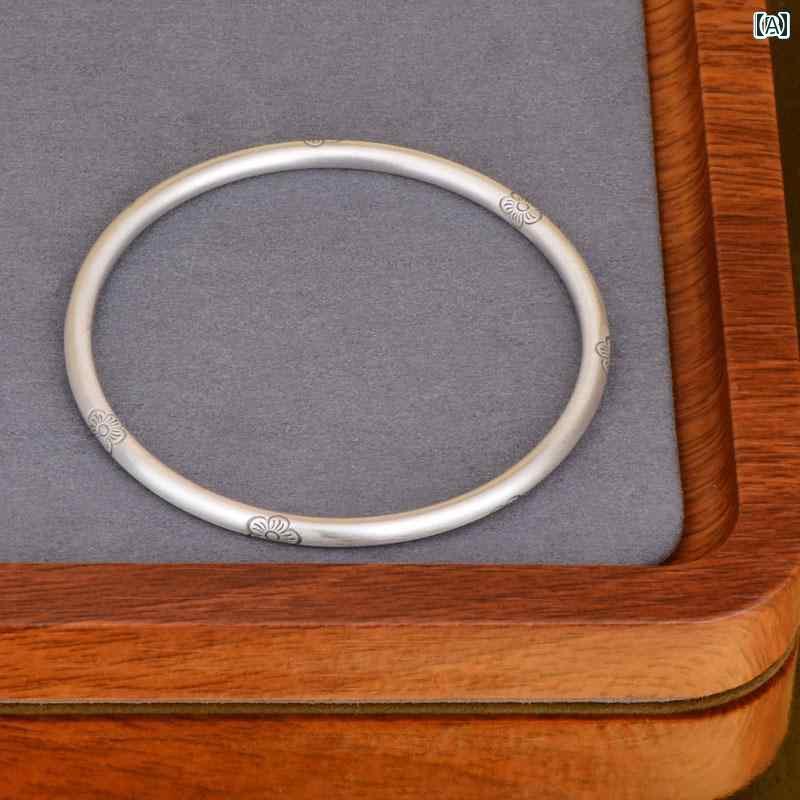 ブレスレット バングル オシャレ 999 スター リング シルバーブレスレット 梅の花 手 彫り レトロ 宮殿..