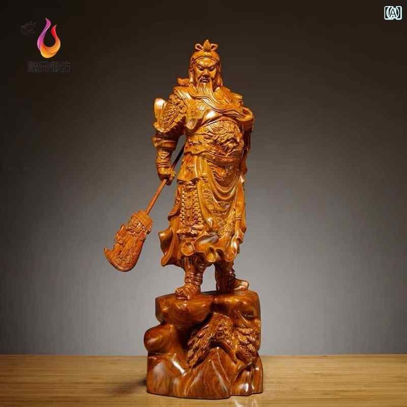 インテリア オブジェ おしゃれ 無垢材 彫刻の 関公 仏像 装飾品 大型 武 財 神 家庭 礼拝 幸運 リビング ルーム マホガニー ギフト