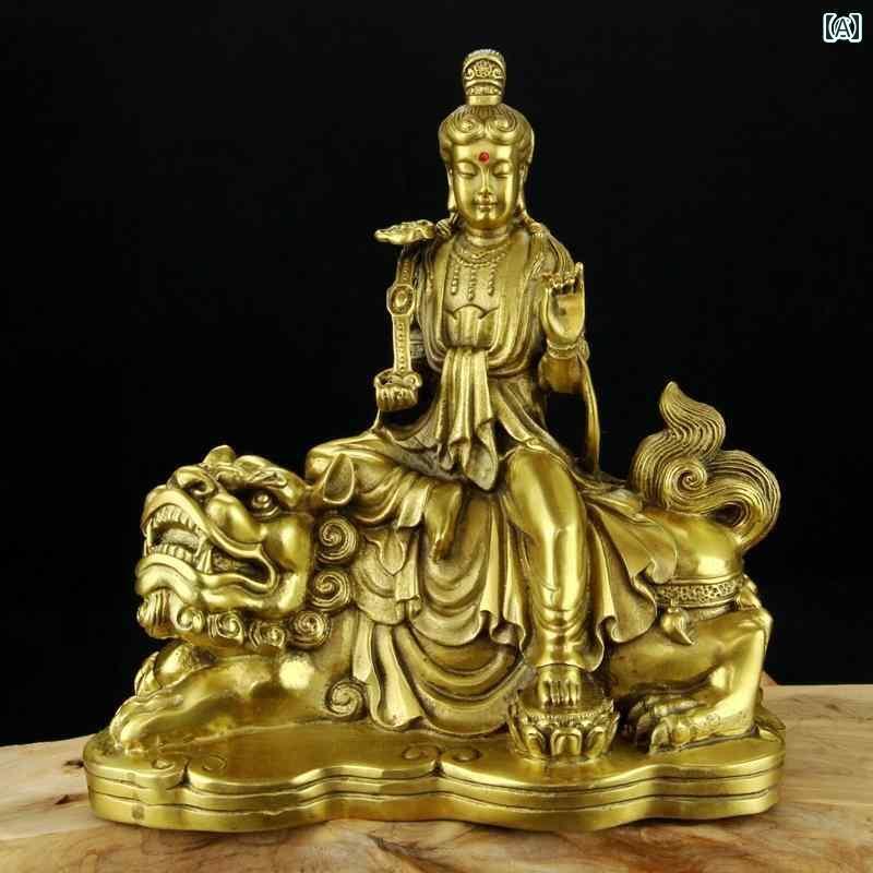 インテリア オブジェ おしゃれ 真鍮 文殊菩薩像 装飾品 普賢 菩薩像 仏教 寺院の デスク トップの 礼拝..