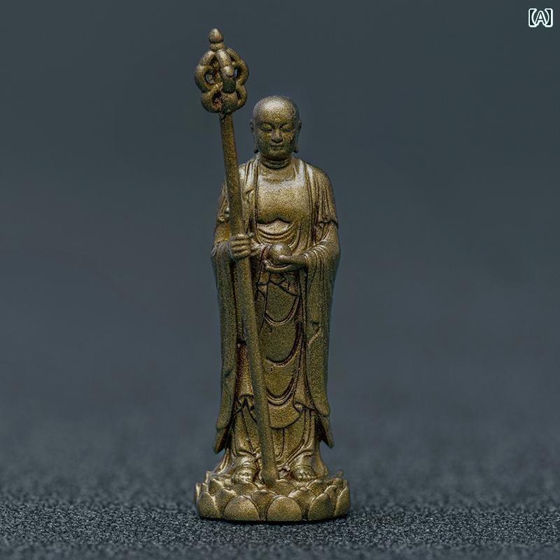 インテリア オブジェ おしゃれ 九 華 山 地蔵 菩薩像 真鍮 菩薩 携帯用 仏像 小型 家庭用 家具 像 文化的で 創造的な 肖像