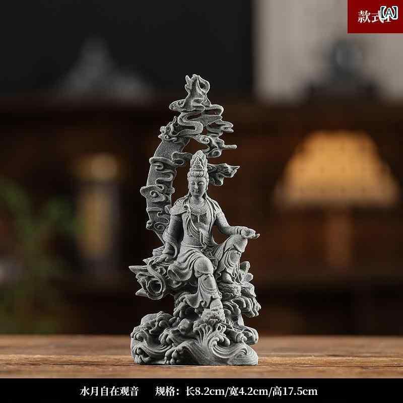 インテリア オブジェ おしゃれ 緑の 砂岩の 中国 フィギュア 普賢 菩薩 文殊菩薩 観音 仏像 デスク トップ ガーデニング 水槽 造園 装飾 装飾品