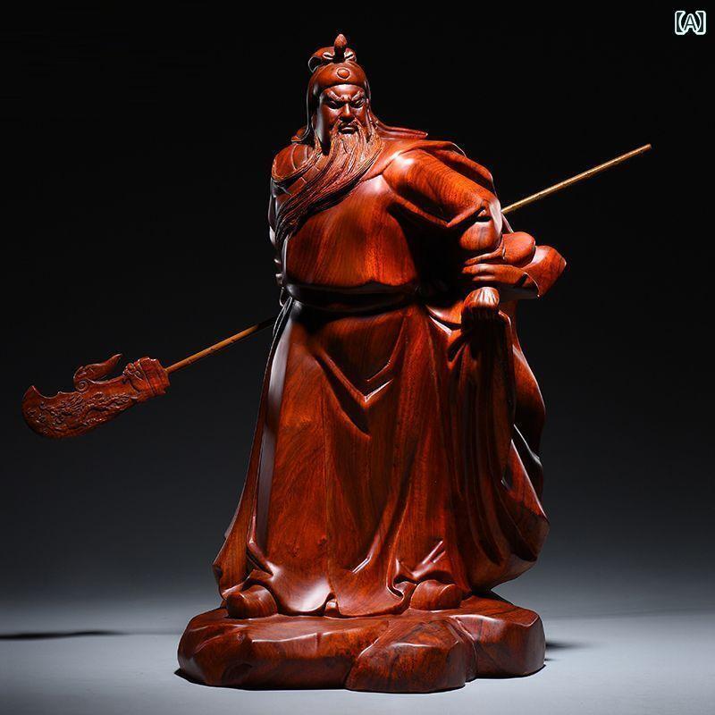インテリア オブジェ おしゃれ ローズウッド 彫刻 関公 飾り 横 剣 無垢材 関 帝 像家の 守護 神 武 財 供物 ギフト
