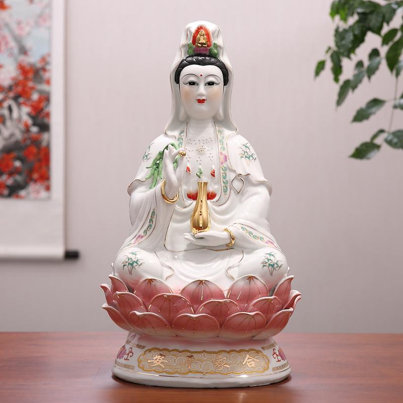 インテリア オブジェ おしゃれ 座る 蓮 観音 菩薩像 家族の 平和 南海 磁器 像 礼拝 家庭 町家 陶器 仏像 装飾品