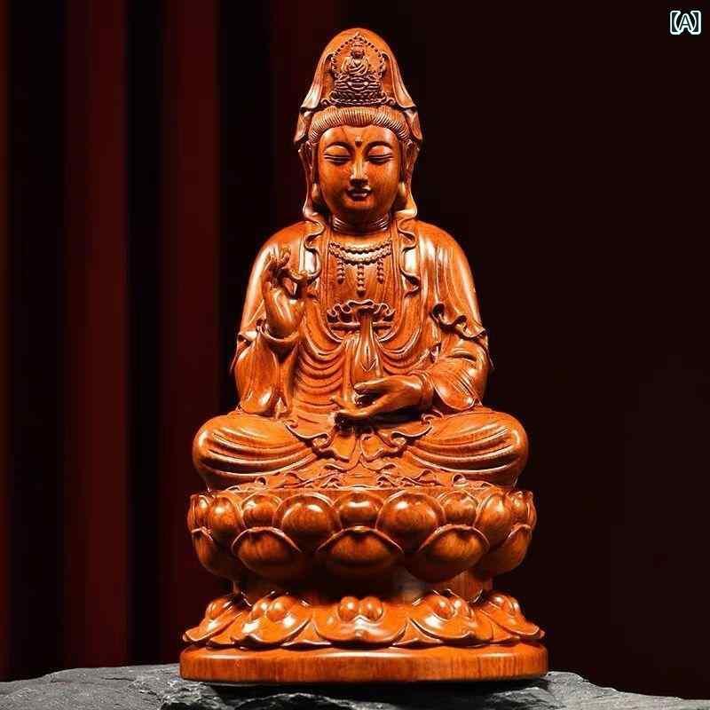 インテリア オブジェ おしゃれ ローズウッド 彫刻 観音 菩薩 仏像 装飾品 座 蓮 像 自宅 リビング ルーム 礼拝 マホガニー