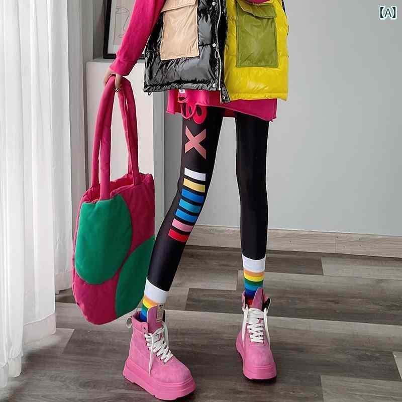 レディース パンツ レディース 年 女性用 レギンス 秋冬 アウター ベルベット スタイル カラフル プリント レター 九分丈 パンツ 花柄