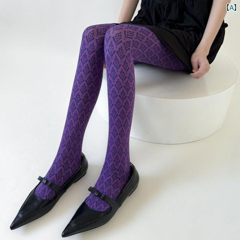 レディース パンツ レディース レトロ 柄 パン スト 春秋中 厚手 レギンス レディース ラインストーン型 ロイヤル シスター ホット ガール カラフル 個性 ジャカード パープル ストッキング