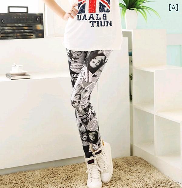 レディース パンツ レディース 秋冬 裏起毛 レギンス 花柄 パンツ レトロ プリント ストライプ グラフィティ アシンメトリー ストレッチパンツ レディース スリム 暖かい