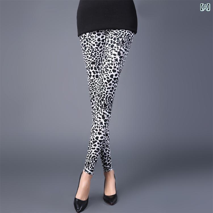 レディース オシャレ かわいい 女性用 春 レギンス 大きいサイズ 薄手 落書き 魅惑的 ヒョウ 柄 伸縮性..