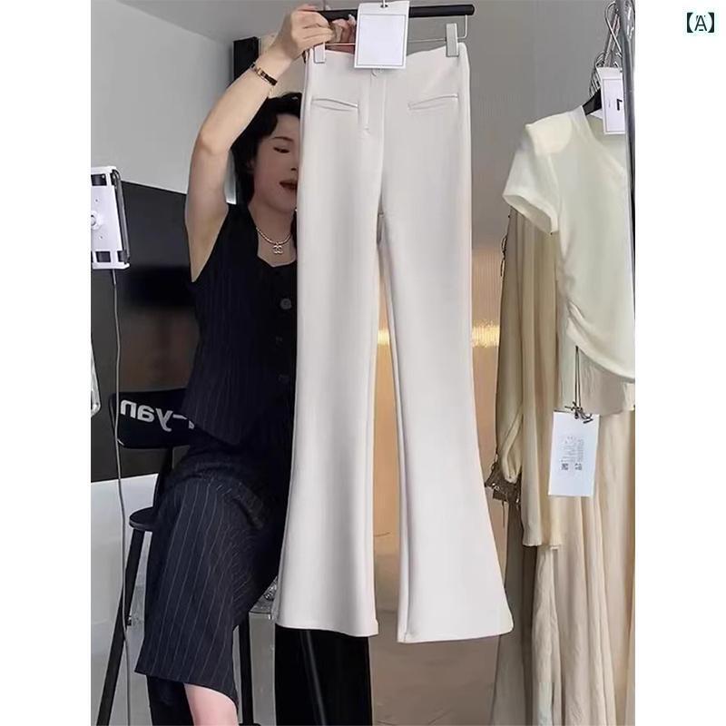スーツ パンツ レディース 春夏 2025 ベルボトム オフ ホワイト やや フレアパンツ カジュアル ハイウ..