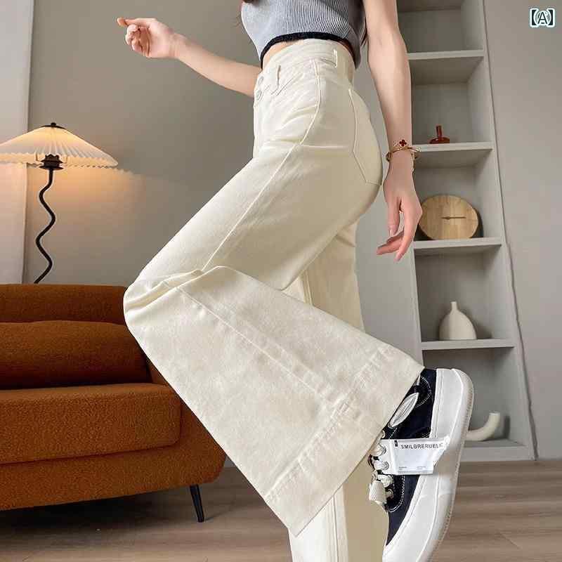 レディース デニム 足長 2025 春 ホワイト ワイド レッグ ジーンズ レディース ロングレッグ ハイウエ..