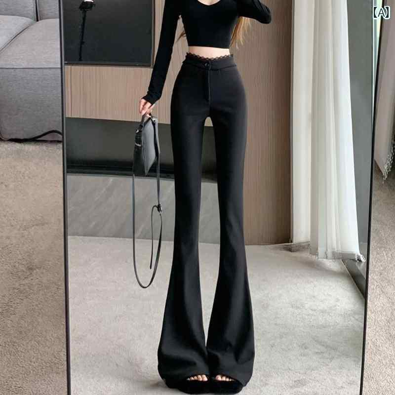 レディース パンツ オシャレ 女性用 カーキ色の フレア スーツ パンツ 春秋 の 商品 レース ステッチ ハイウエスト スリムフィット ドレープ