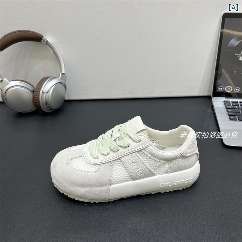 ランニング シューズ 靴 韓国 軽量 フロスト レザー シングル メッシュ 通気性 カジュアル シューズ 女性用 2025 春夏 q 高さ アップ 厚底 ドイツ トレーニング a