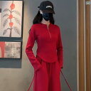 セットアップ ジャージ スウェット 韓国 女性用 ファッション スーツ 2024秋 ハーフ ジップ スタンドカラー 長袖 スウェットシャツ スリム カジュアル...
