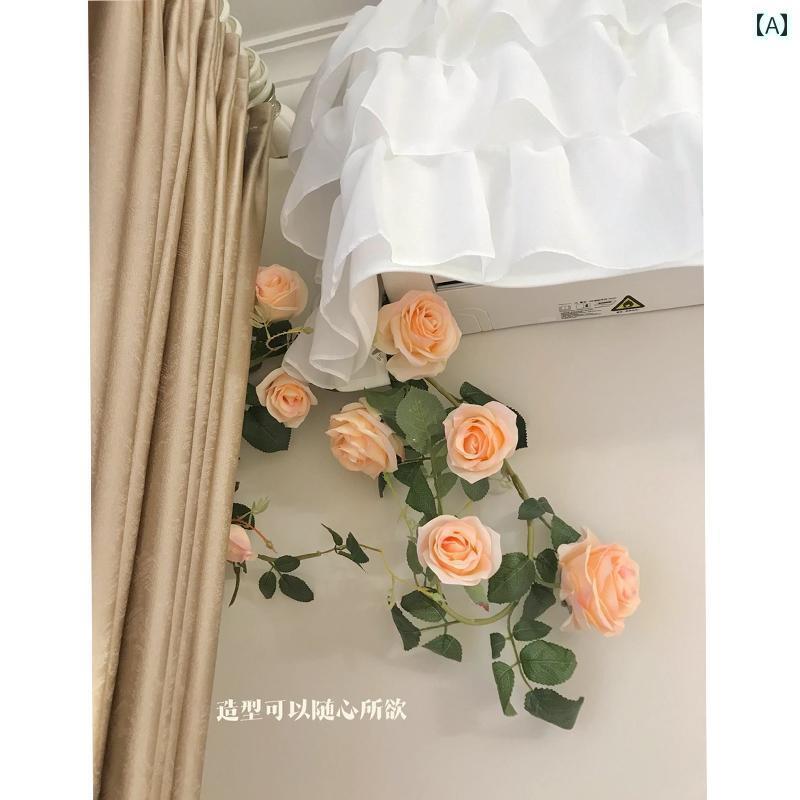 インテリア オブジェ おしゃれ シミュレーション バラの 花 籐 エアコン パイプ カバー 装飾 暖房 下水 管 壁 ワイヤー(3)