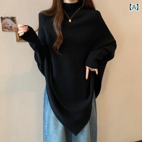 レディース トップス ハイネック 大きいサイズ バット スリーブの レディース セーター 2024 秋冬非 対..