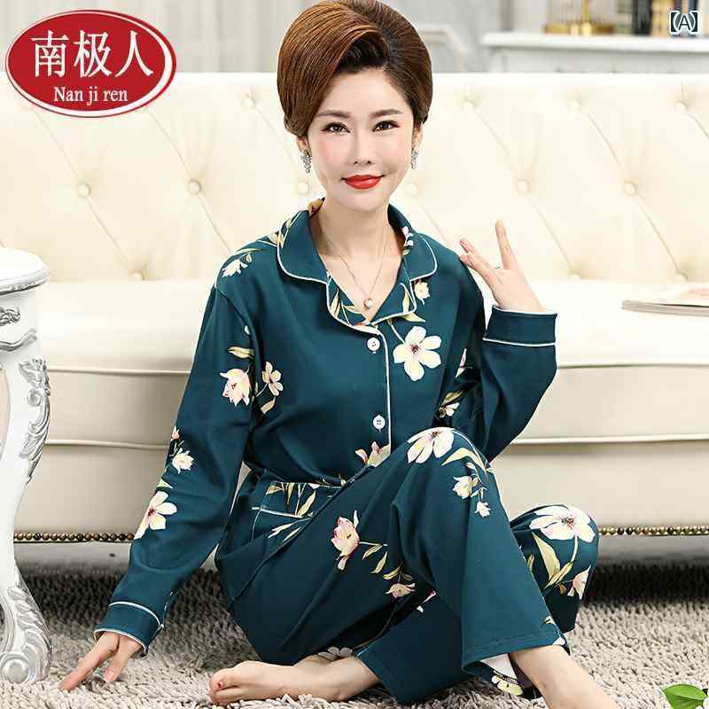ルームウェア レディース パジャマ 女性用 パジャマ 春秋 綿 長袖 中年 母親 薄手 女性 大きいサイズ ホームウェア セット
