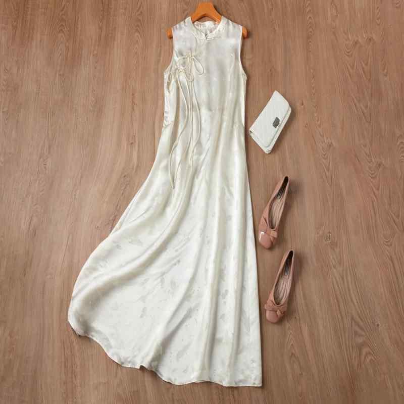 レディース ワンピース かわいい チャイナ風 白い 月光 ハッピー アイブロウ ズ シルク ジャカード サ..