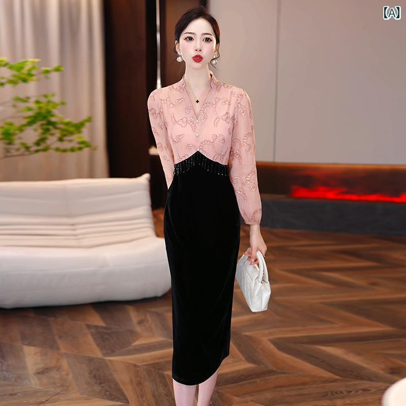 レディース ワンピース 2025 春 蓮根 パウダー 高級 ワンピース ウエスト 痩せ ロング スカート 軽やか..