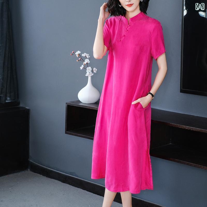 レディース トップス 重厚な 銅 アンモニア シルクドレス 2025 高級 大きいサイズ 半袖 杭 州 シルク ..