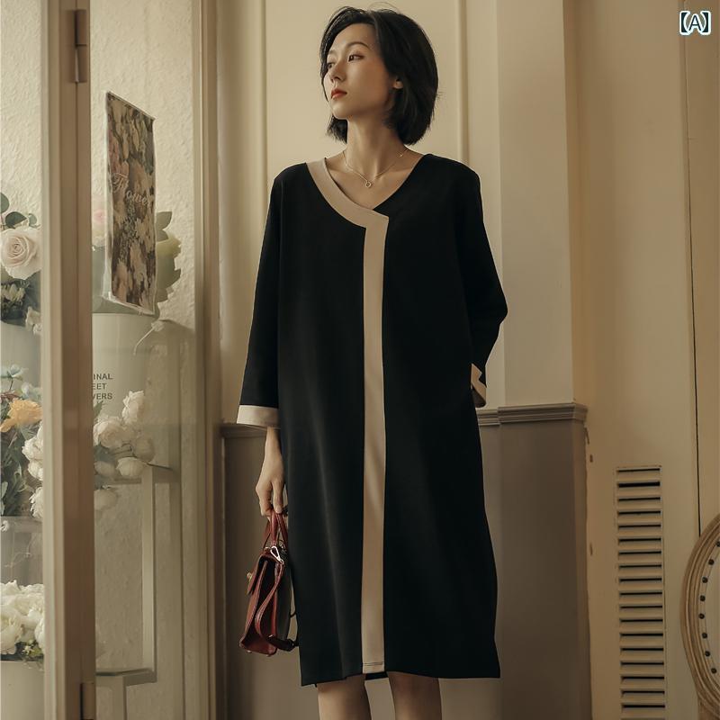 レディース 不要な コントラストの ドレス 2024 春夏 ゆったり スリム 大きいサイズ ストレート スカート