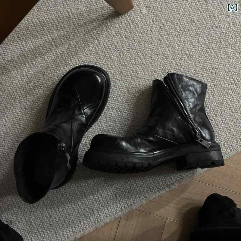 ショート チューブ ビッグ ヘッド チェルシー ブーツ な 英国 身長 アップ メンズ ハイカット カジュア..