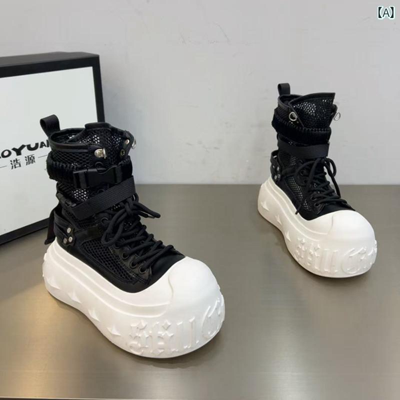 女性用 ハイカット シューズ ハイエンド 夏 通気性 2025 プラットフォーム 厚底 ショート チューブ サンダル ブーツ ハオ