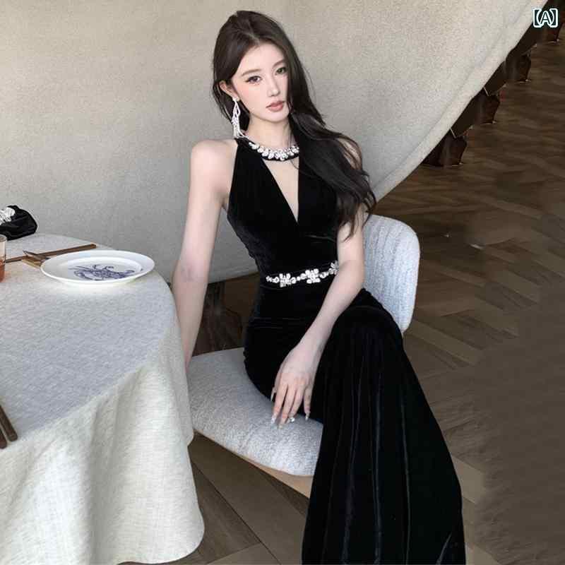 スタイル フランス 重厚 ネイル ラインストーン 誕生日 ドレス レディース 秋冬 ハイエンド レディ ベ..