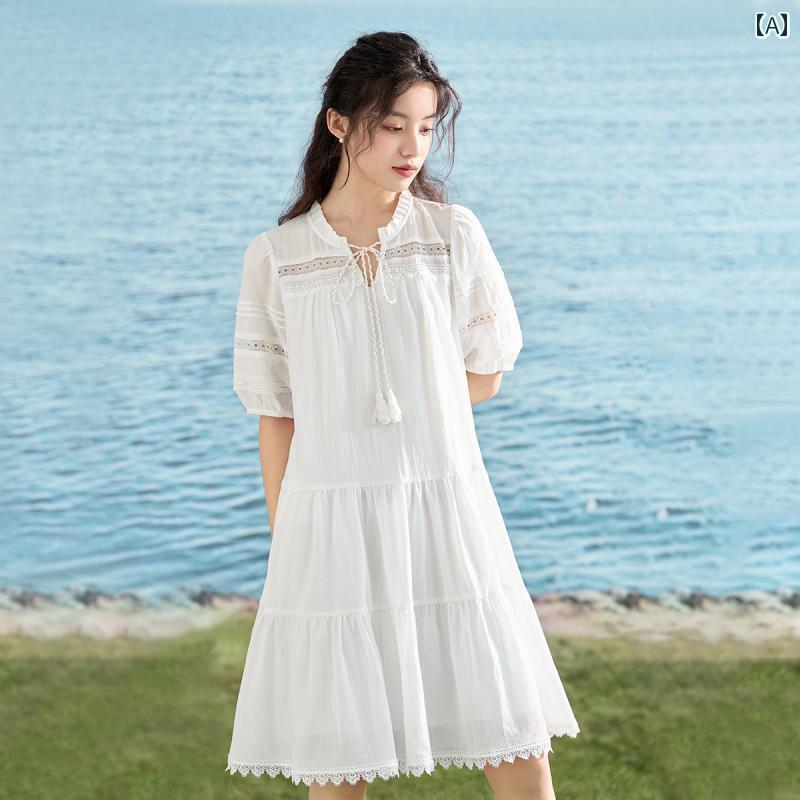 【 と 同じ スタイル】 イン マン フレンチレース ワンピース レディース 2024夏 ゆったり パフスリーブワンピース