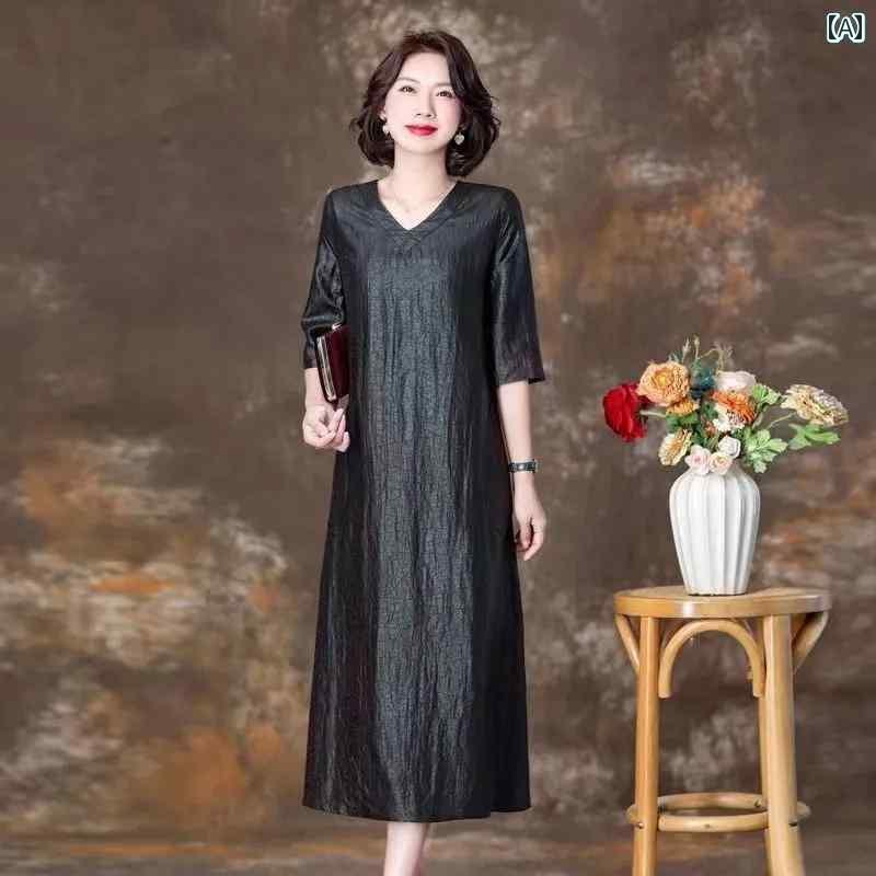 両面 亀 甲 柄 翔 雲糸 ワンピース 夏 五分袖 大きいサイズ スリム シルクローブ 高級 マザー スカート