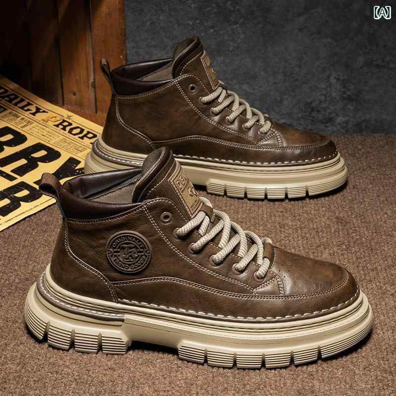 ブーツ メンズ 春 ハイカット レトロ アメリカン ワークブーツ 革 カジュアル ミッドカット サイクリング 防水 レザーブーツ