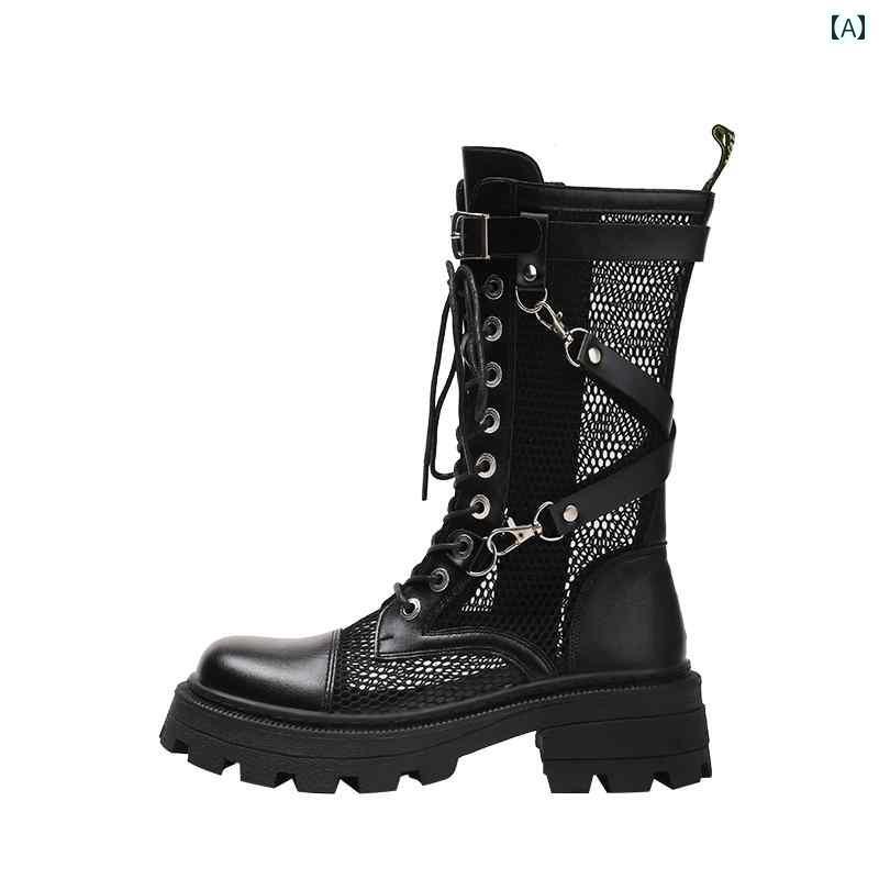 ヘレン ホール ブラウン ミドル ブーツ レディース 2025夏 革 モーター サイクル サンダル スパイク 厚底