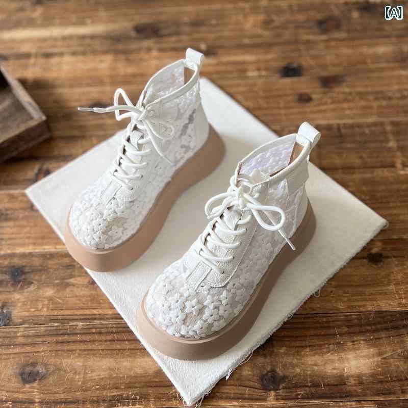 レース メッシュ サンダル レディース 夏用 薄手 ブーツ 厚底 ハイカット ビッグ ヘッド 通気性