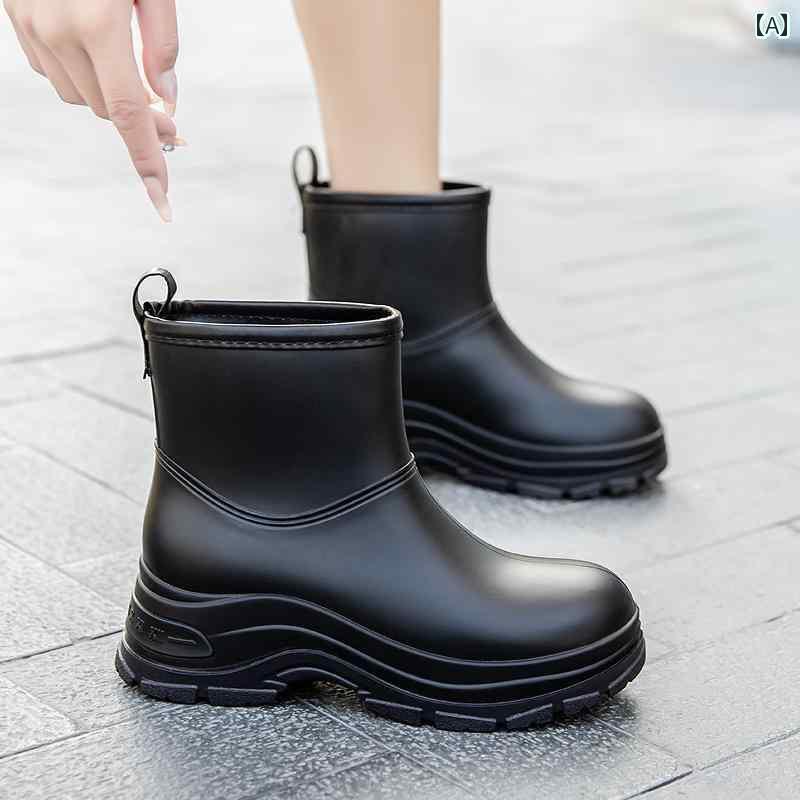 履きやすい 長靴 おしゃれ 格好良い 女性用 レインブーツ 厚底 高さ アップ ベルベット 春用 ショート チューブ 防水 シューズ ウォーター ブーツ 滑り止め ラバーシューズ