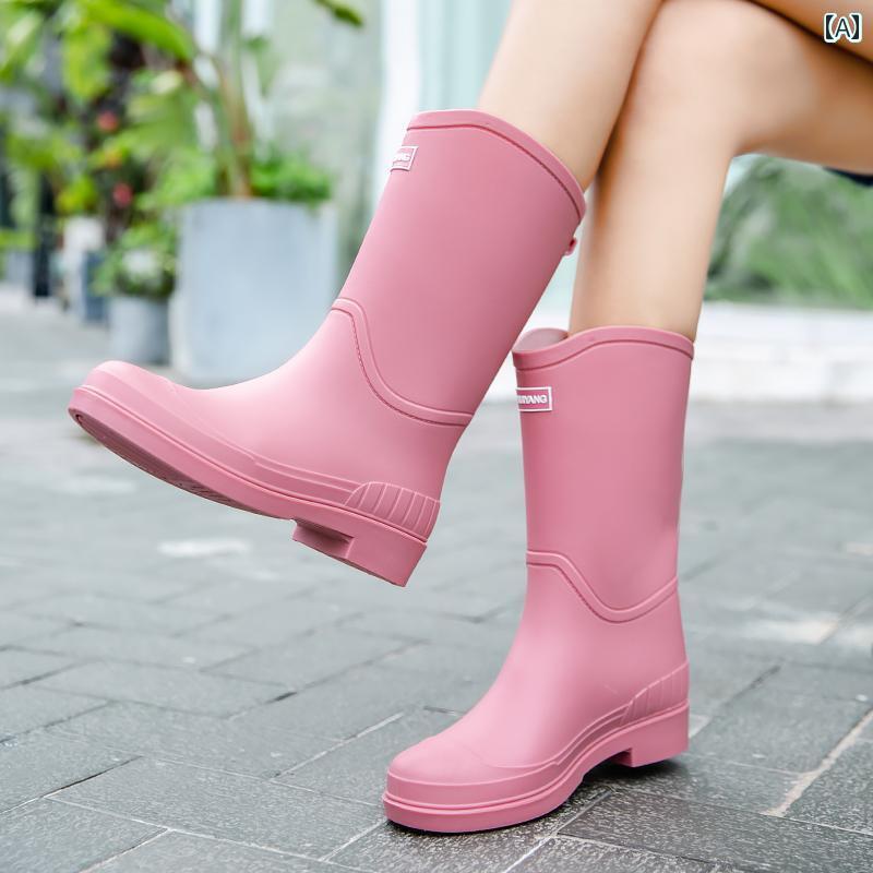 履きやすい 長靴 おしゃれ 女性用 和風 ミドル レインブーツ 滑り止め 防水 耐摩耗 ゴム 靴 ハイカット 海 狩猟 キッチン ソフト ソール