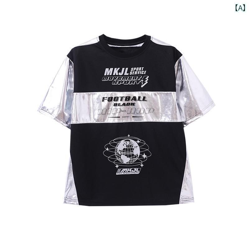 セットアップ キッズ おしゃれ 子供用 ストリート ボーイズヒップ ホップ シルバー 半袖 ヒップ セット キャットウォーク ドラム パフォーマンス コスチューム