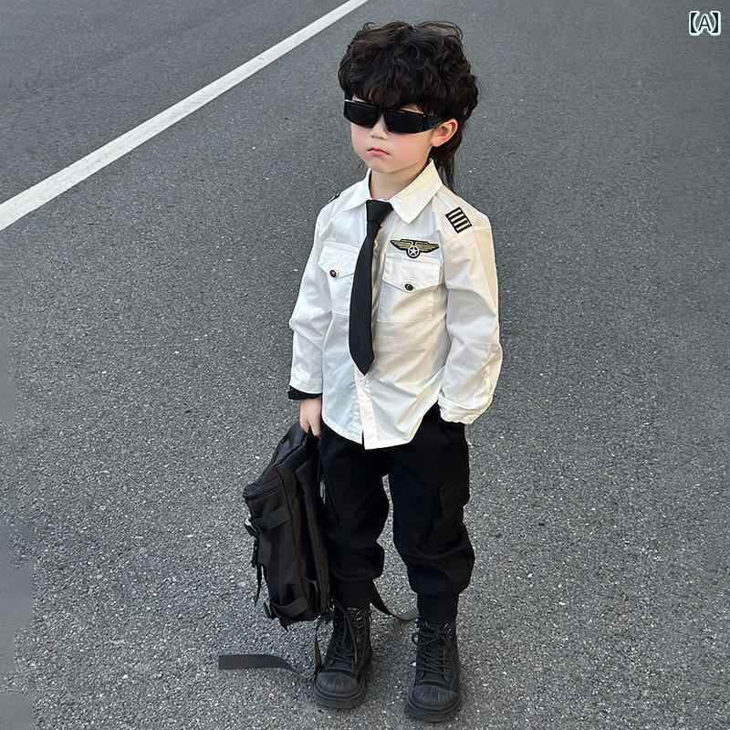 セットアップ キッズ コスプレ 子供用 飛行機 スーツ 男の子用 航空 制服 2024年 キャプテン ロールプレイング パフォーマンス コスチューム
